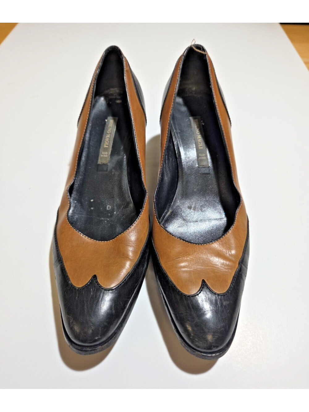 Bruno Magli Leather Pumps Brown Black Italy Women Size 37 Classic Heels